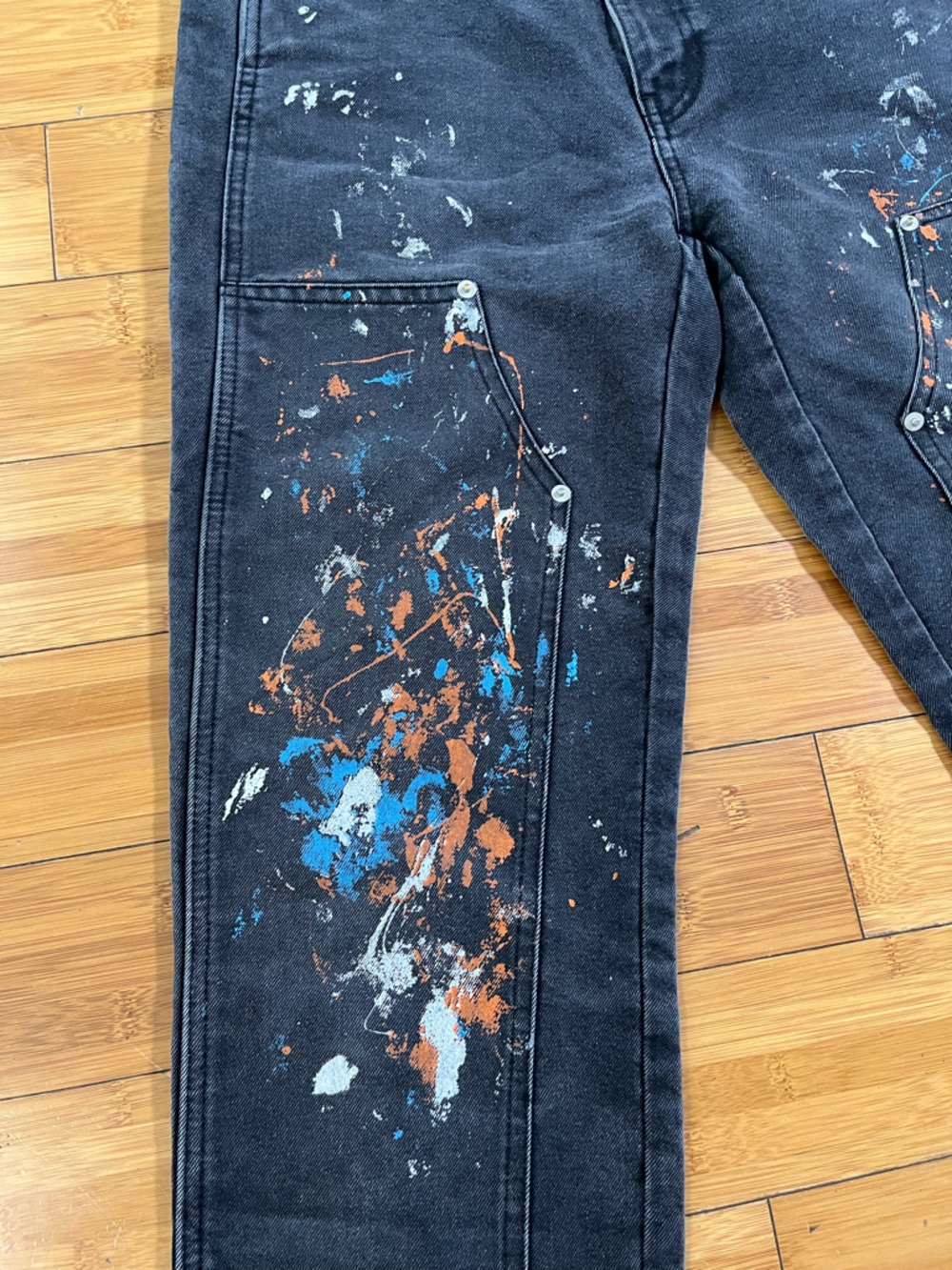 No Boundaries Paint Splatter Charcoal Denim Carpenter Straight Leg Jeans - Picture 2 of 12